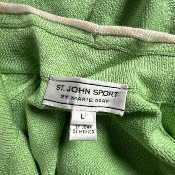 St. John Sport Marie Gray Womens Green Wool-Blend Zip-Up Short Sleeve Top Large - Picture 3 of 13